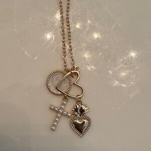 Gold Heart and Cross Pendant Necklace
